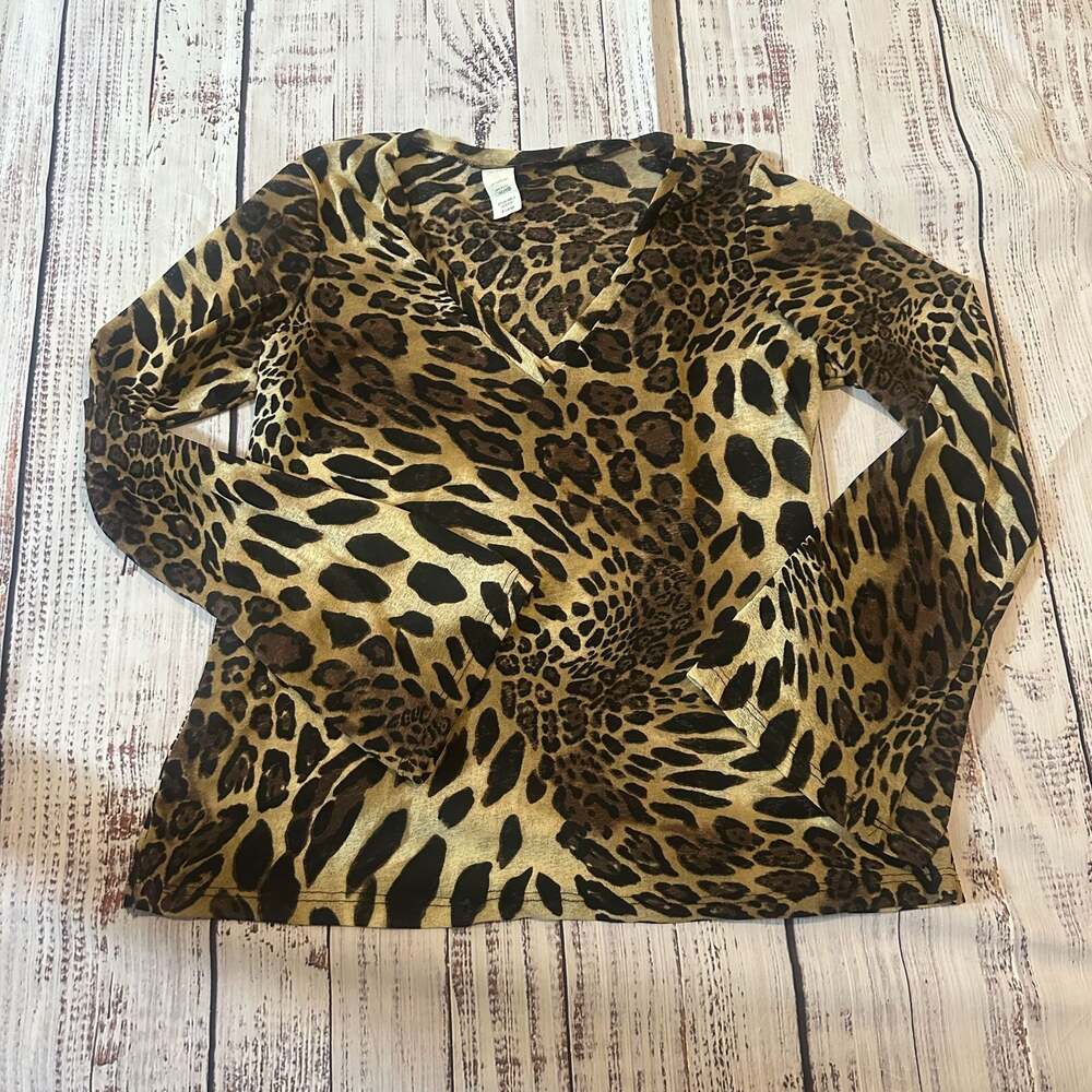 Topia Vintage Leopard Print Long Sleeve Y2K Baddie Mob Wife Blouse Size XL